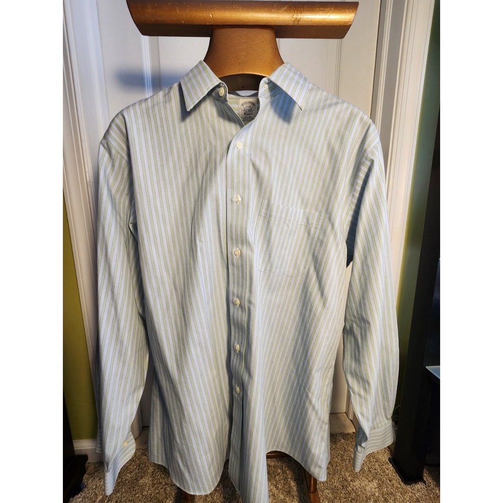 Brooks Brothers Classic Shirt Mens 17 Lavender Green Stripe Button Up